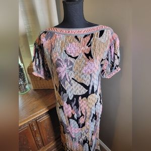 VINTAGE 90'S MISSONI FLORAL BOATNECK PUFF SLEEVE KNIT MIDI DRESS